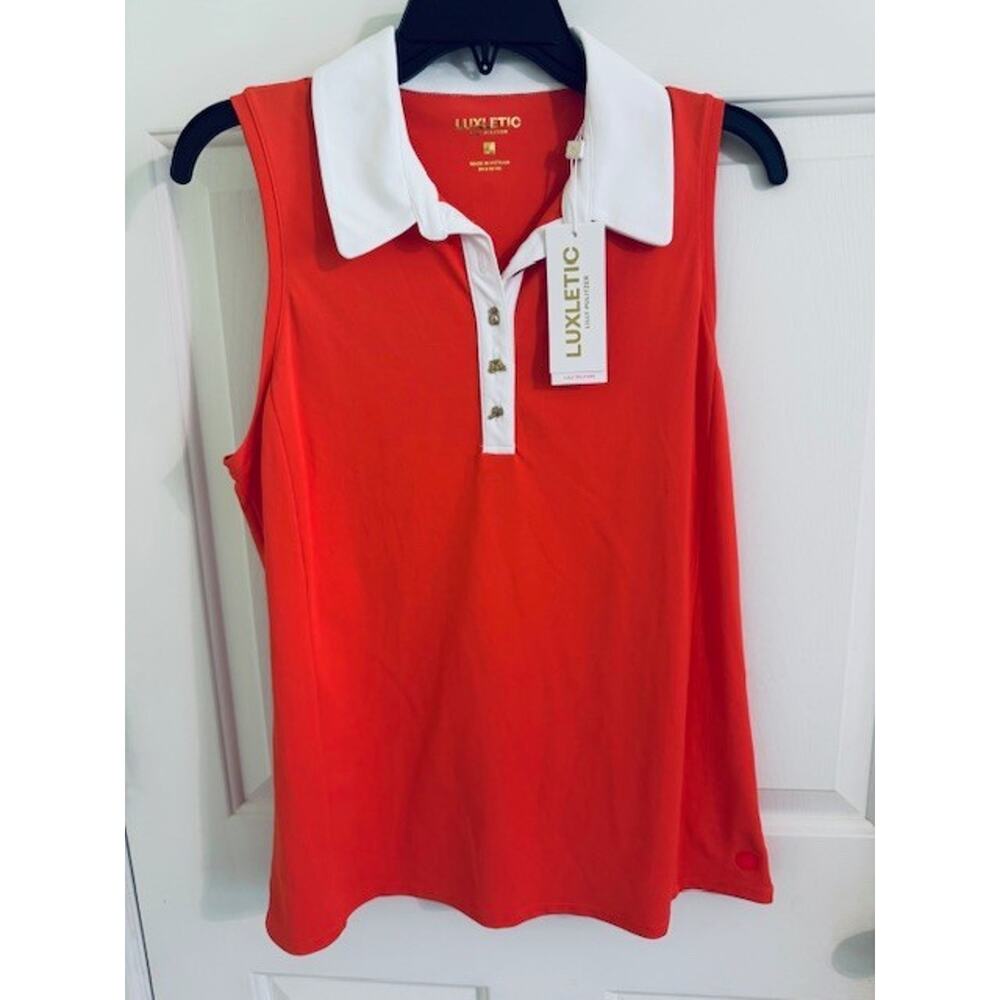NWT $108 Lilly Pulitzer Imara Polo Mizner Red Large UPF 50+ Novelty Buttons